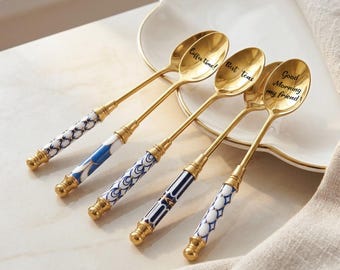 Personalized Gold Coffee Spoon, Engraved Tea Spoon, Stainless Steel Dessert Spoon, Coffee Lover Gift, Small Gift Idea