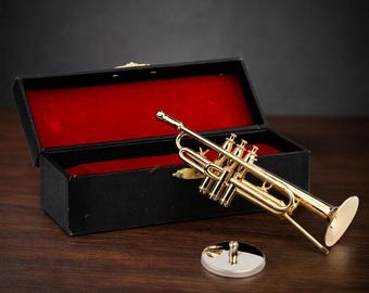 Regalo personalizado de trompeta para músico, adorno de trompeta mini dorado con nombre personalizado, regalo para trompetistas, recuerdo para amantes de la música, idea de regalo única.