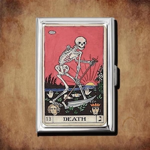Death Tarot Card Retro Vintage Art Cigarette Case Nouveau Multifunctional Clip Design Credit Cards Holder
