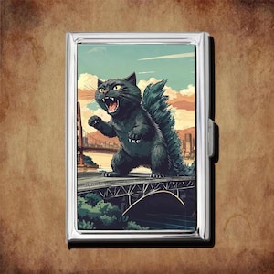 Angry Catzilla Retro Vintage Art Cigarette Case Nouveau Multifunctional Clip Design Credit Cards Holder