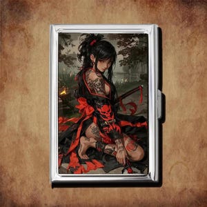 Dark Female Warrior Retro Retro Vintage Art Cigarette Case Nouveau Multifunctional Clip Design Credit Cards Holder