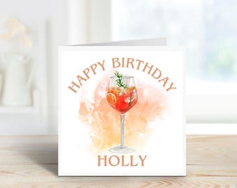 Biglietto di auguri di compleanno arancione personalizzato ispirato all'Aperol Spritz, biglietto per lei