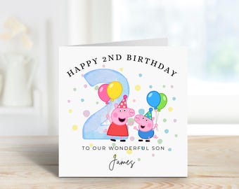 Personligt Peppa Pig-inspirerat födelsedagskort, för honom, för henne, valfritt namn, valfri ålder