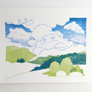 Cloud Faces Summer Day Risograph