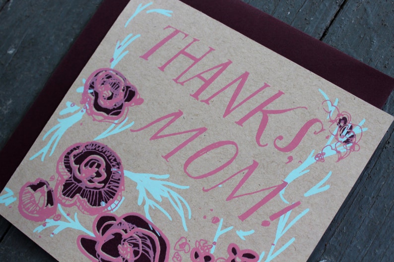 Thanks Mom Card Screen print with flowers image 2
