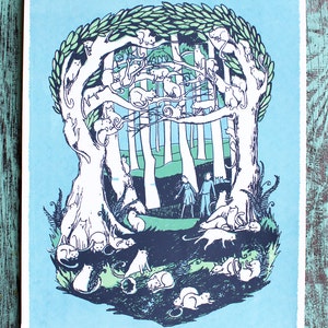 Cat Forest Trees Screen Print