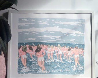 Skinny Dipping Beach Screen Print