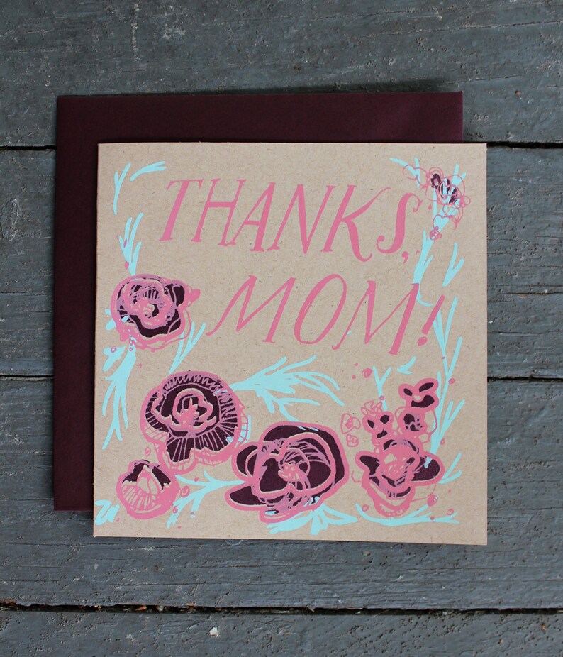 Thanks Mom Card Screen print with flowers image 1