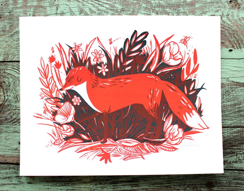 Fox and Wildflowers Screen Print image 1