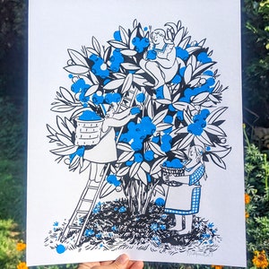 Blueberry bush ladies screen print