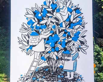 Blueberry bush ladies screen print