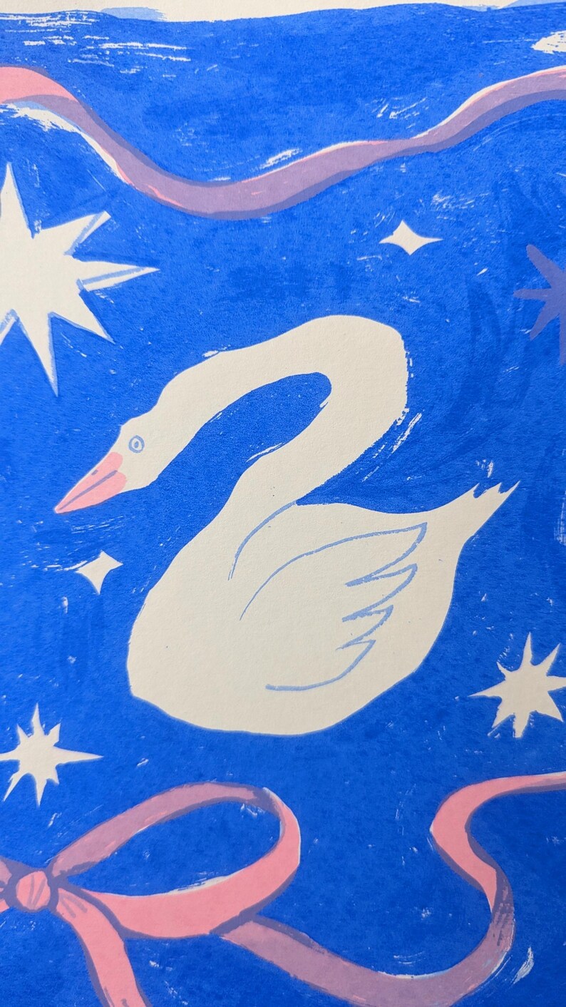 Swan Ribbon Twin Swans With Coquette Ribbon Screen Print - Etsy