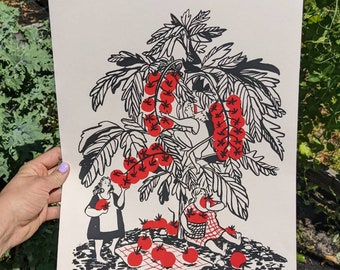 Cherry tomato harvest screen print