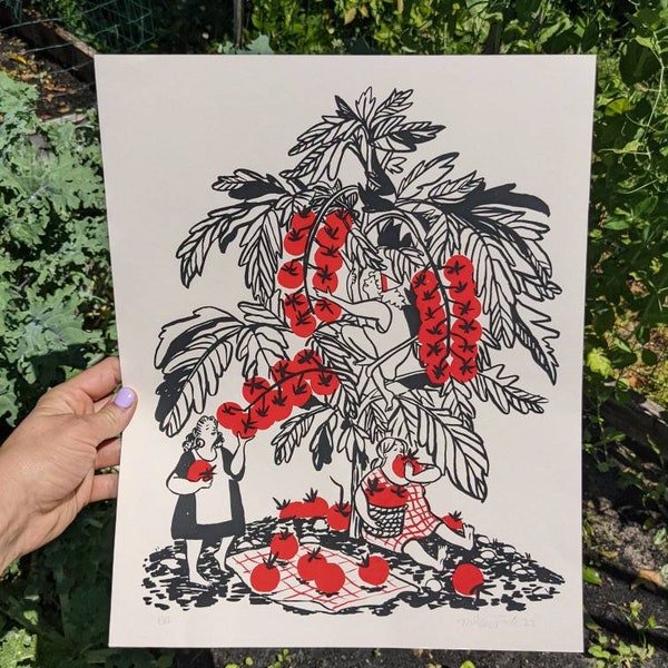 Cherry tomato harvest screen print