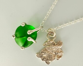 Sea Glass Pendant Necklace, Recycled Sterling Silver, Organic Design