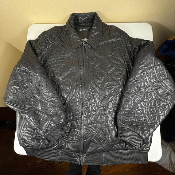 Vintage Pelle Pelle Marc Buchanan Embossed Leather Jacket 56 Y2K