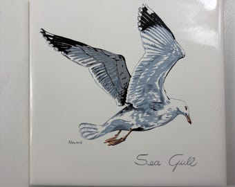 Vintage Seagull Ceramic Tile Wall Art Coastal Nautical Decor