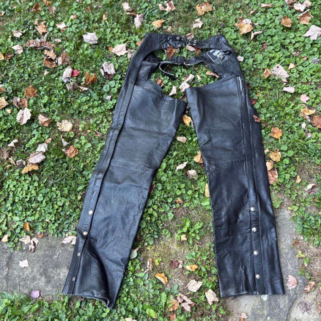 Vintage Silver Bike Black Leather Motorcycle Chaps XL Biker Riding Gear ...