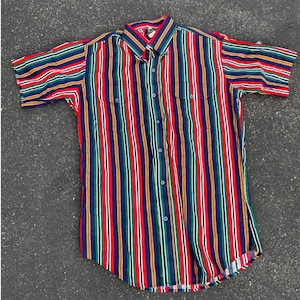 Camisa vintage Raddock Bros para hombre, talla mediana 15.5, a rayas, con botones y cola extra larga