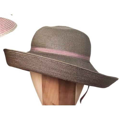 Vintage Eric Javits Squishee‎ Packable Straw Hat Brown Pink Bow Loulou Sun Hat I Squishee® Straw & Silk Bow | Eric Javits main image 3