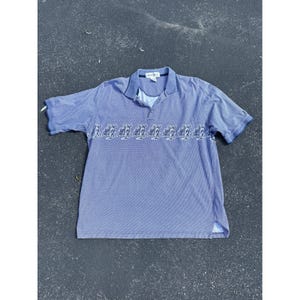 Y2K Blue Golfer Print Polo Shirt Mens XL Houndstooth Golfcore Dadcore