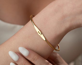 Minimal Lock Detail Cuff Bracelet in 925 Sterling Silver, Adjustable Open Bangle