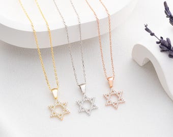Star of David Pendant Necklace: Rose Gold Finish - 14K Gold Plated, Sterling Silver, Unisex Jewelry Gift for Hanukkah or Everyday Wear