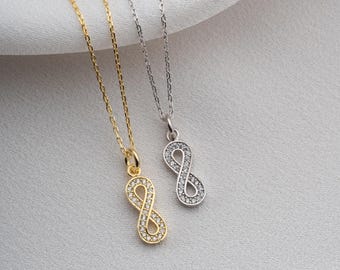 Infinity Necklace in 925 Sterling Silver, Zircon Infinity Pendant, Meaningful Jewelry Gift for Women, Dainty Minimal Necklace