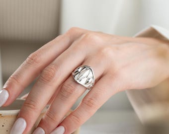 Textured Chunky Band Adjustable Ring: Bold Geometric Statement, Artisan Crafted Silver (Comfort Fit, 925 Sterling Silver, Gift Ready)