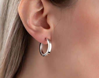 Chunky Hoop Earrings: Thick Minimalist Design, 925 Sterling Silver Gold Plated | Hypoallergenic, Nickel Free | Lightweight Comfort Fit