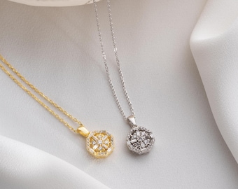 Art Deco North Star Necklace, Baguette Diamond Compass Pendant, Graduation Gift for Her, Celestial Traveler Jewelry, Anniversary Gift