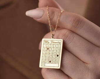 Wedding Date Pendant Custom Necklace, Engraved Calendar Design (Sterling Silver or Gold, Personalized Gift for New Parents)