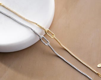 Dainty CZ Sterling Silver Tennis Bracelet - Gold Plated, Adjustable