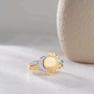 Anillos de Sol y Luna, conjunto de joyas celestiales, anillos apilables de oro y plata, regalo astrológico minimalista bohemio para mujer