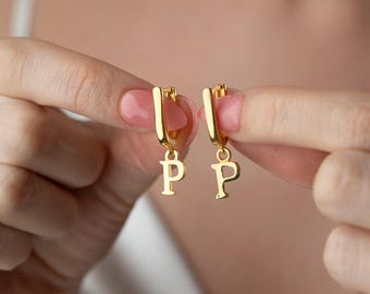 Personalized Letter Drop Earrings in 925 Sterling Silver, Custom Initial Dangle Earrings Gold or Silver