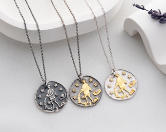 Pisces Zodiac Necklace, Sterling Silver Astrology Coin Pendant Gift