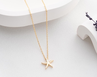 Starfish Necklace, Sterling Silver, 14K Gold & Rose Gold Plated, Ocean Inspired Jewelry, Dainty Beach Necklace, Summer Gift for Her
