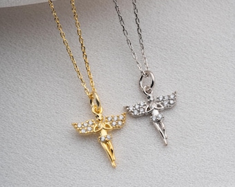 Engel hanger in 925 sterlingzilver, zirkoon beschermengel sieraden cadeau voor vrouwen, sierlijke minimale ketting