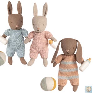 Handmade Micro Linen Bunny & Rabbit Set: Nursery Toy Gift