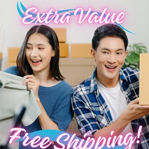 May include: A promotional image with the text "Mega Sale," "Extra Value," and "Ending Soon." A man and woman are smiling, holding a shirt and a box. The words "Limited Time" and "Free Shipping" are also visible.