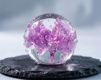 Lámpara de noche conmemorativa con forma de flor, lámpara de hortensia personalizada, lámpara de noche estética púrpura, lámpara de resina de hortensia, regalo de decoración minimalista para una habitación acogedora