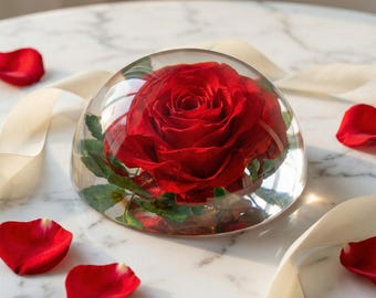 Cadeau pour la fête des Mères, dôme en résine rose véritable, souvenir rose rouge préservé, cadeau d'anniversaire romantique, presse-papiers pour décoration d'intérieur