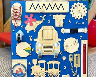 LED Montessori Busy Board: Personalized Wooden Sensory Toy 50x50