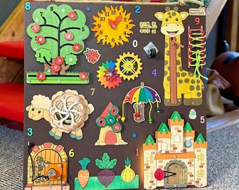 LED Montessori Busy Board: Personalized Wooden Sensory Toy 50x50