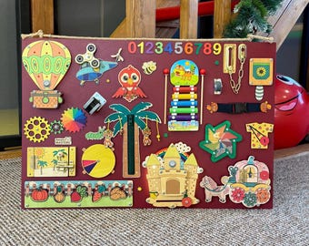 LED Montessori Busy Board: Personalized Wooden Sensory Toy 50x75
