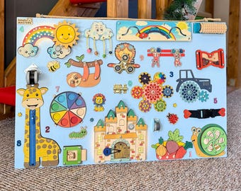 LED Montessori Busy Board: Personalized Wooden Sensory Toy 50x75