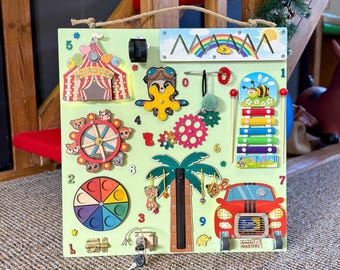 LED Montessori Busy Board: Personalized Wooden Sensory Toy 50x50