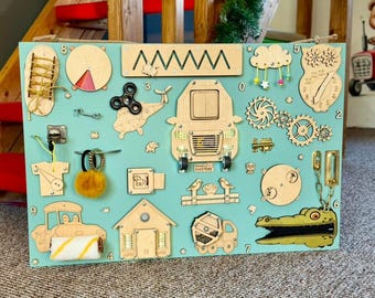 LED Montessori Busy Board: Personalized Wooden Sensory Toy 50x75