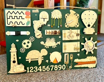 LED Montessori Busy Board: Personalized Wooden Sensory Toy 50x75