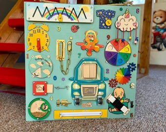 LED Montessori Busy Board: Personalized Wooden Sensory Toy 50x50